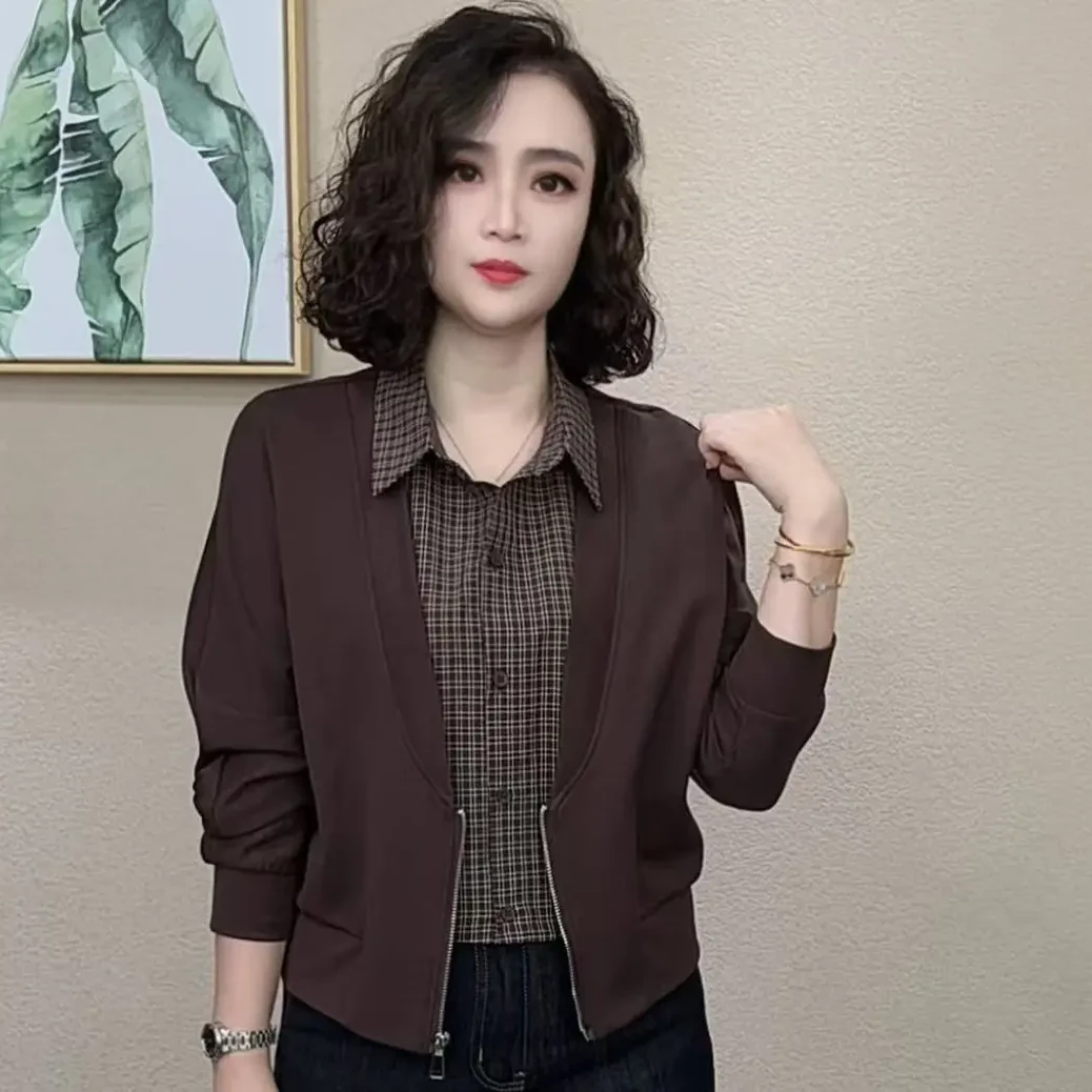 2025秋季新款时尚假两件衬衫领设计感休闲细致百搭长袖上衣#0947