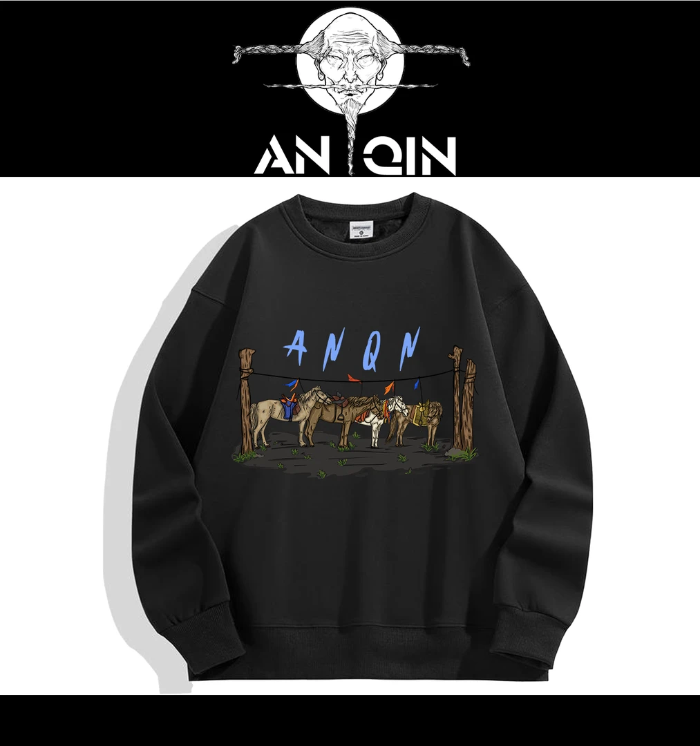 【马文化】圆领帽ANQIN昂沁民族ins风男女同款卫衣