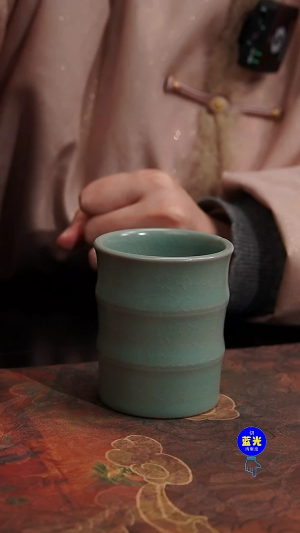 摆件瓷微（缩釉）清凉寺原矿釉高品竹节杯一对0079