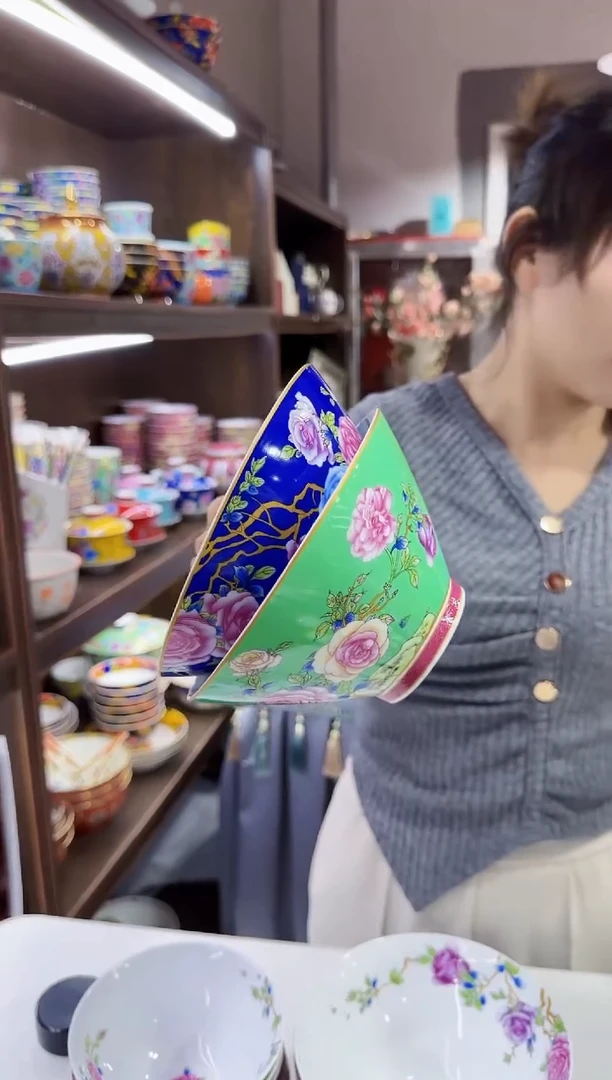 珐琅6英寸斗笠碗2个景德镇陶瓷