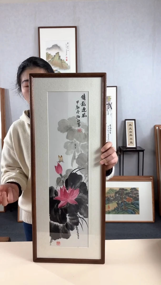 【闪购商品】国画手绘*荷花*28*72cm实木框