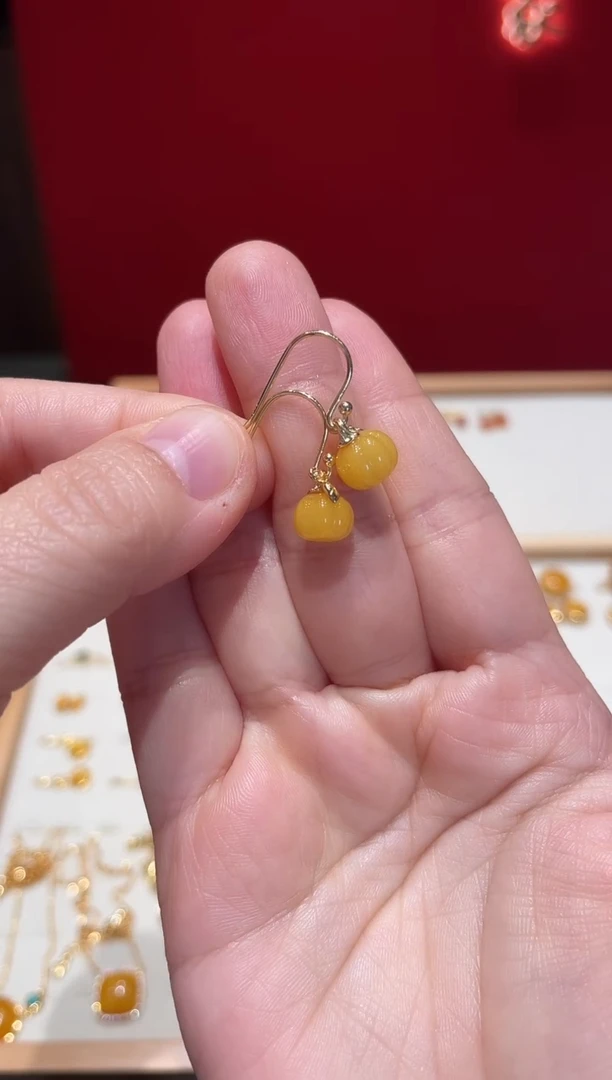 蜜蜡银S925镀金镶嵌耳饰耳饰