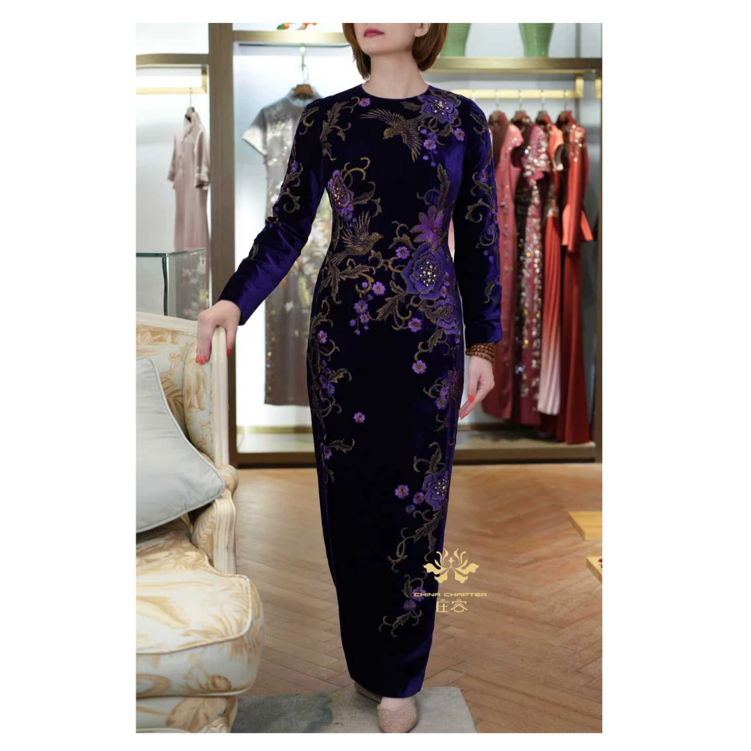 玫瑰长袖礼服复古国风绣花秀场宴会【品牌13980】G15C0BLF06