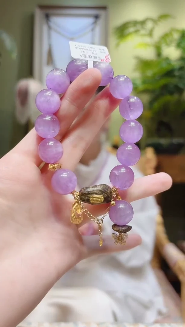 【闪购商品】锂辉石手串18K金镶嵌蝴蝶结提溜紫锂辉手串2号