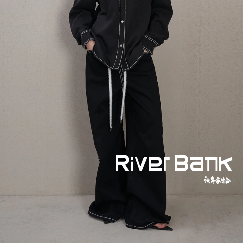 河岸家设计师SENSEAWEEK宽松马海明线牛仔直筒裤长裤女25秋