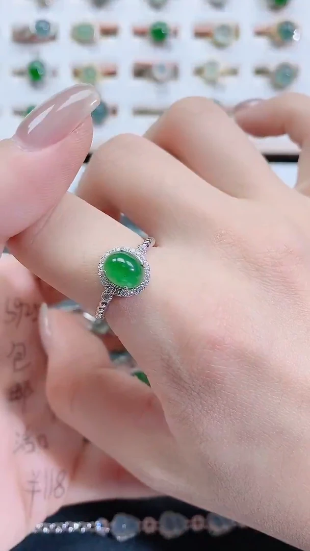 银S925镶嵌戒指翡翠天然翡翠