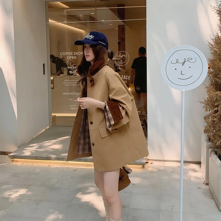 英伦风2025风衣外套廓形显瘦宽松大衣高级经典撞色