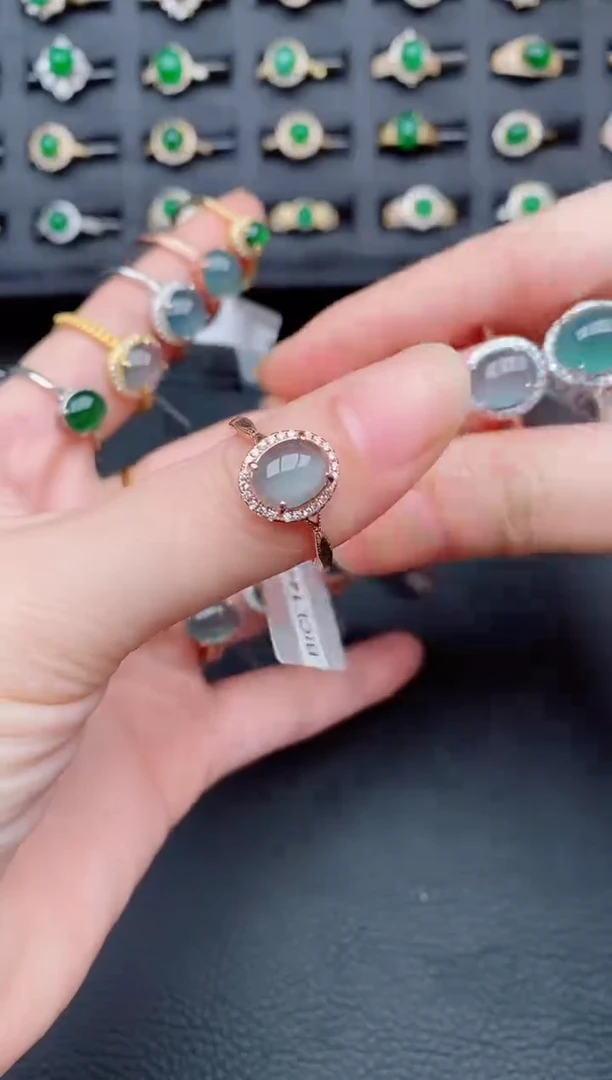 银S925镶嵌戒指翡翠天然a货翡翠4