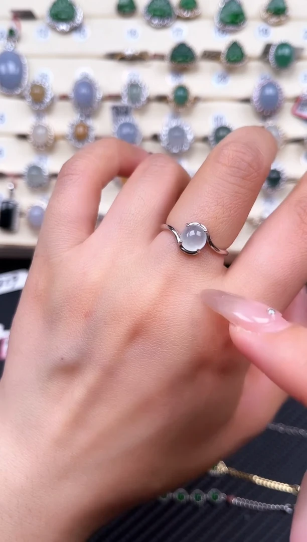 【闪购商品】翡翠戒指银S925镶嵌天然A货翡翠