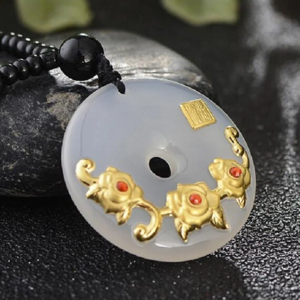 足金镶嵌正品花开富贵吊坠项链天然玉石k11-赠链配陪礼盒进哥回馈