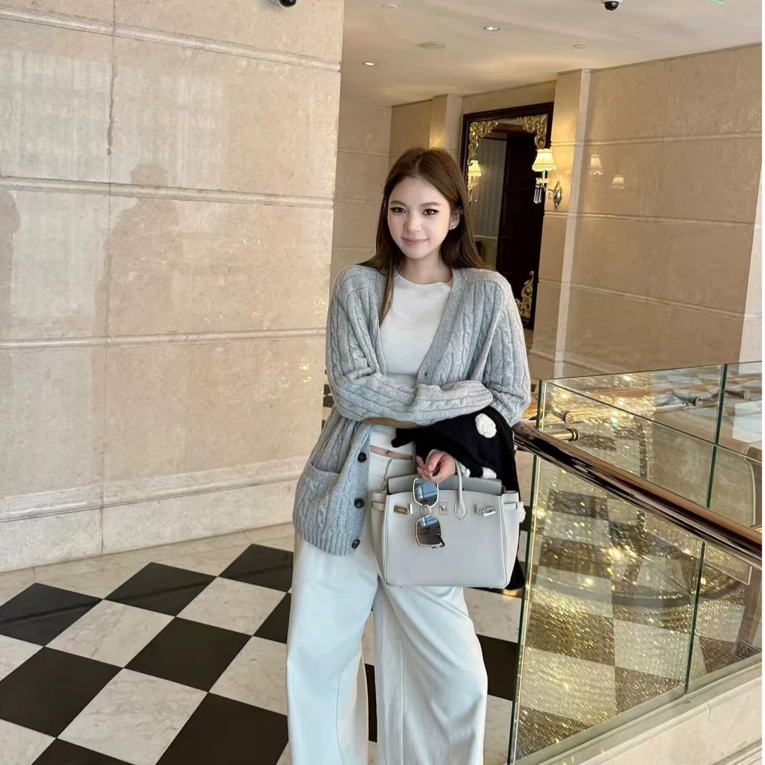 简约针织开衫外套洋气休闲百搭性感辣妹外穿上衣宽松长裤时尚套装