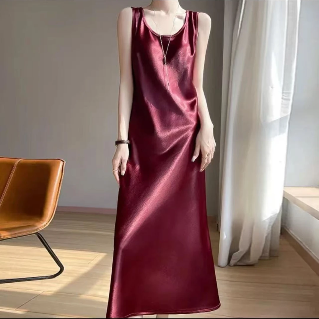 88（纯色背心）新款夏季洋气时尚气质显瘦优雅宽松中长款连衣裙