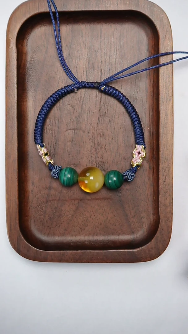 【闪购商品】琥珀手链未镶嵌金白孔雀石手绳13mm