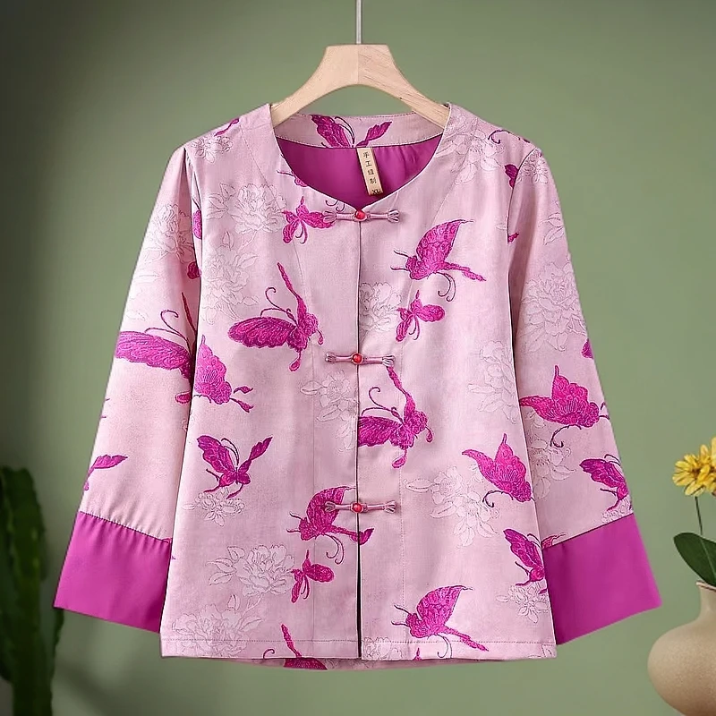 新中式蝴蝶盘扣提花长袖衬衫外套2025春天新款原版正品