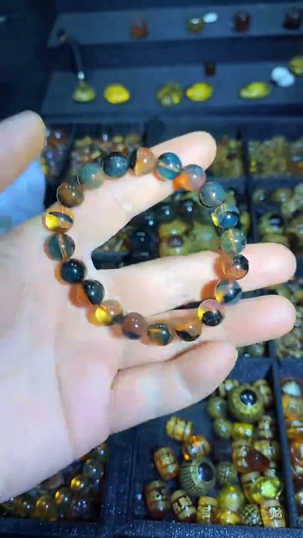 琥珀未镶嵌耳饰天然缅甸琥珀手串9+