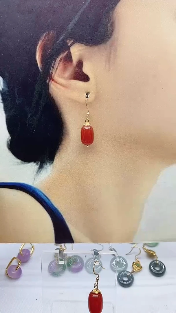 南红玛瑙14K金镶嵌耳饰64