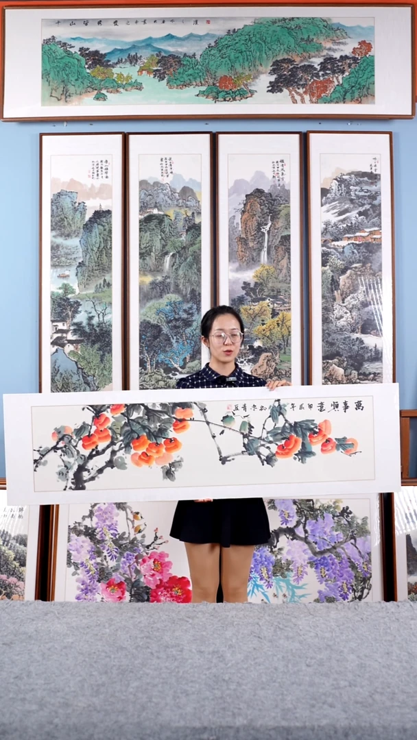 【闪购商品】国画戚莉莉《万事顺意》手绘带框162*47