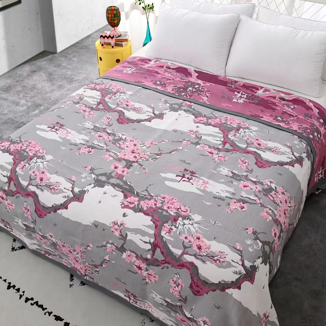 恒温多功能纱布盖毯四季毯  十里桃花--230*250