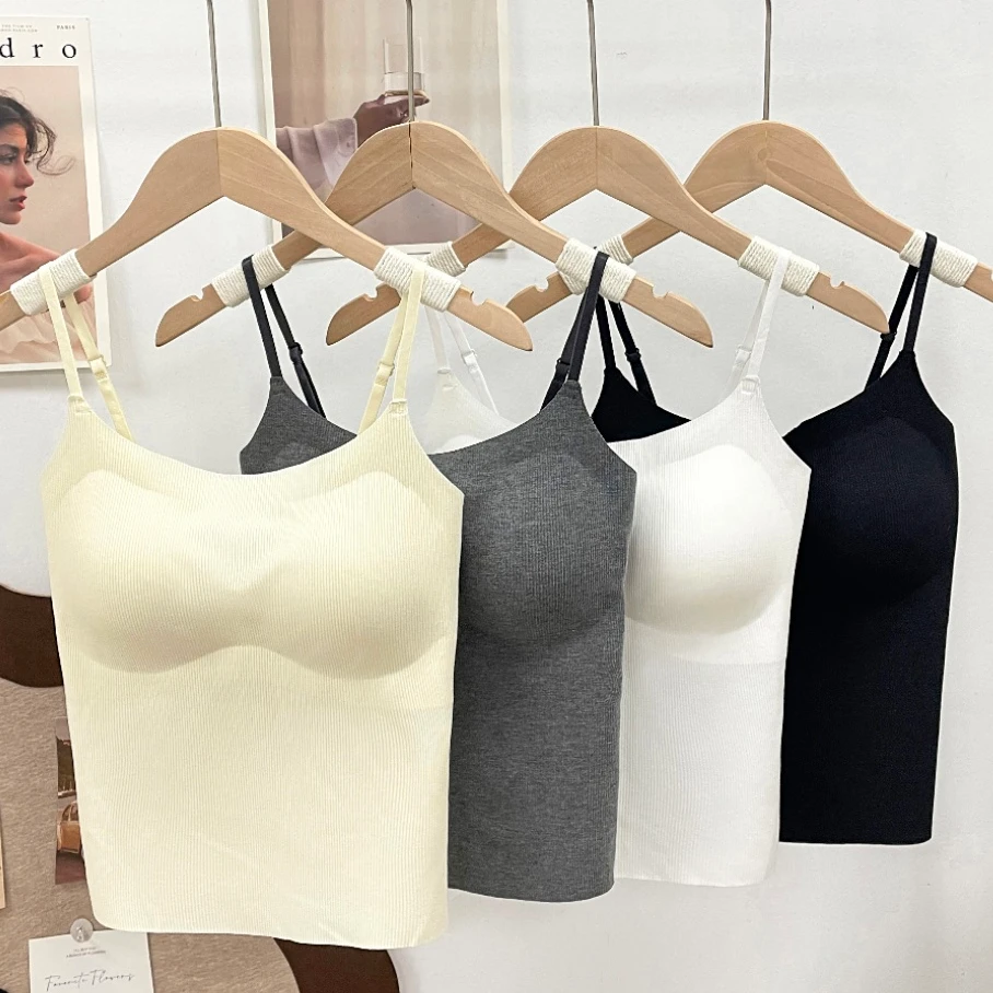 春夏季吊带背心女带胸垫一体文胸固定杯打底内搭美背上衣外穿显瘦