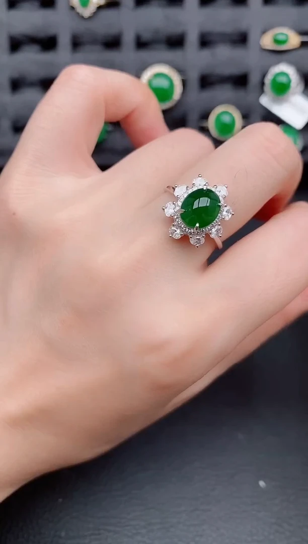 银S925镶嵌戒指翡翠天然a货翡翠287