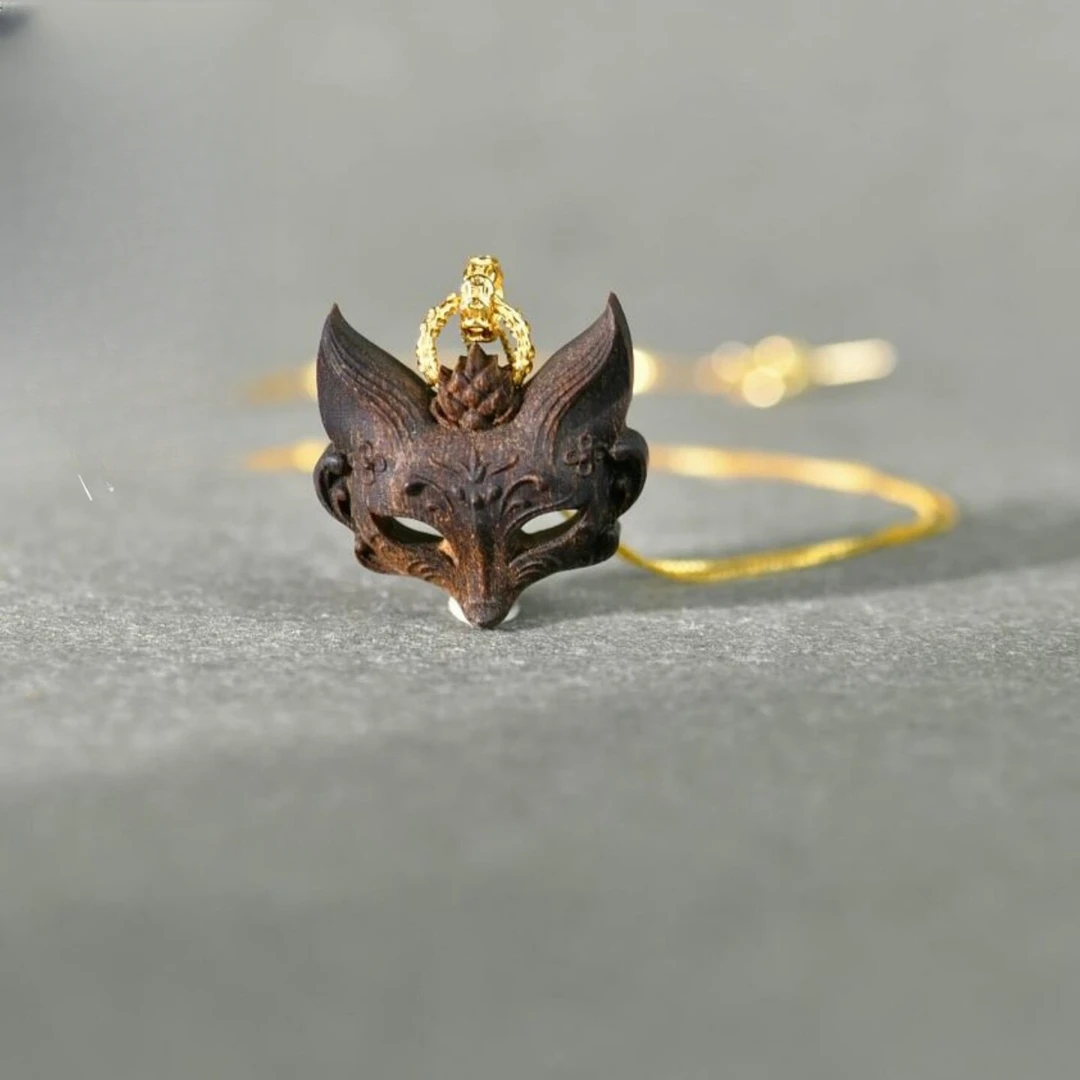 铜合金项链 木仙狐面具吊坠精致福运项链舒缓淡雅古典吊坠挂件款