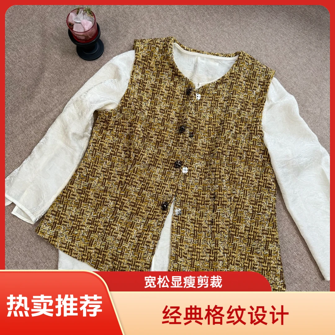常规无袖工字型款复古港风秋季新款气质女款小香黄马夹