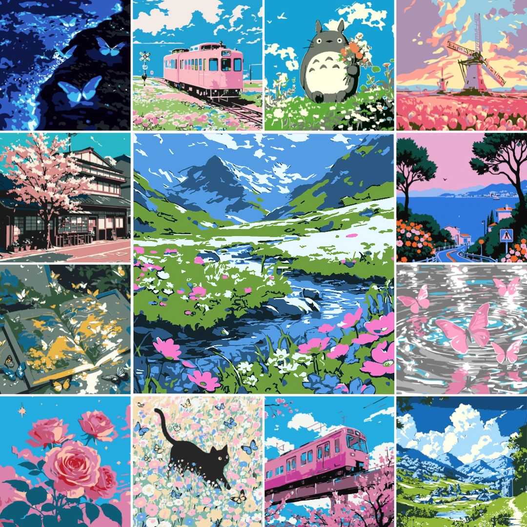 【三个四个装超划算】花卉风景数字油画diy填色手绘治愈解压装饰画