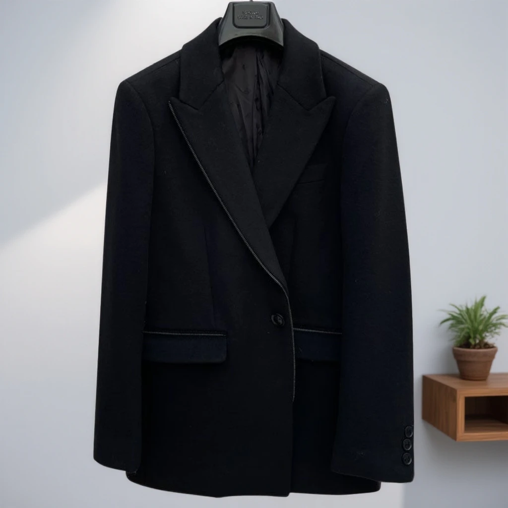 【70%羊毛+拉链装饰】专柜实体1280品牌撤柜剪标商场纽扣大衣男装