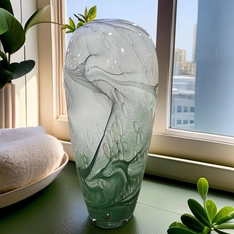 天青色泼墨山水画花瓶艺术高级轻奢插花摆件桌面玄关摆件