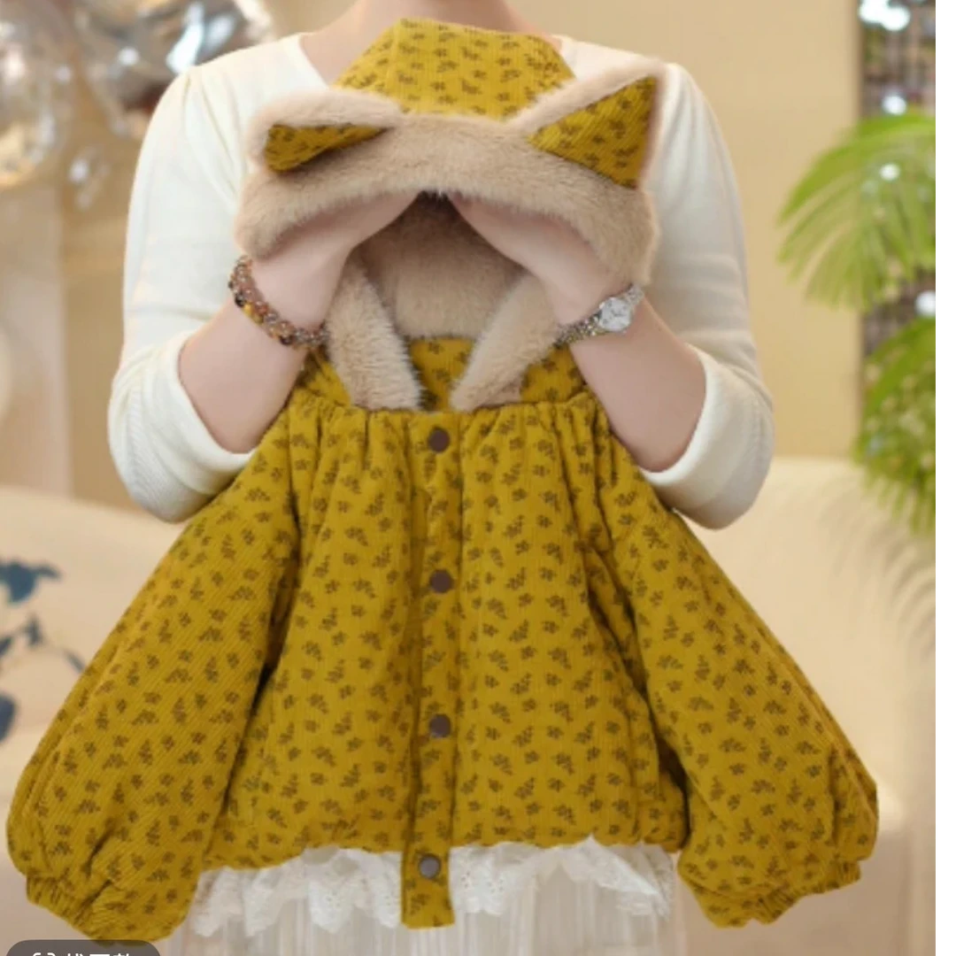 女童棉衣2025新款儿童短款时尚百搭连帽保暖卡通冬季连帽棉袄