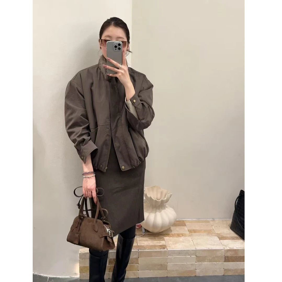 欧货夹棉外套女工装风宽松立领夹克2025秋冬新款休闲短款保暖套装