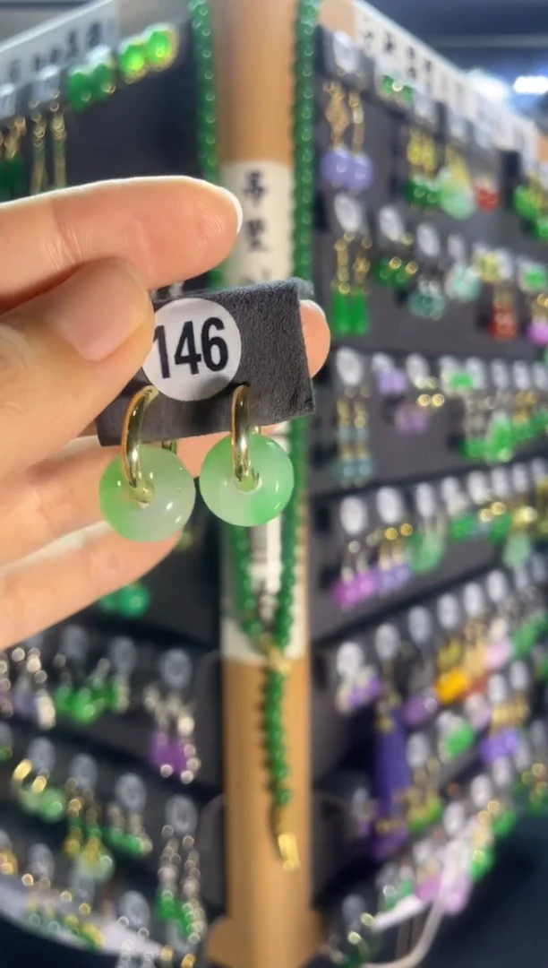 翡翠银S925镶嵌耳饰146..