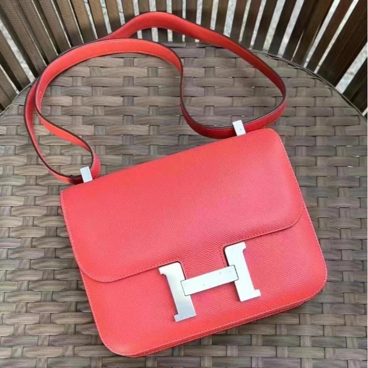 99新 Hermes/爱马仕 康康24斋普尔粉银扣A刻单肩包