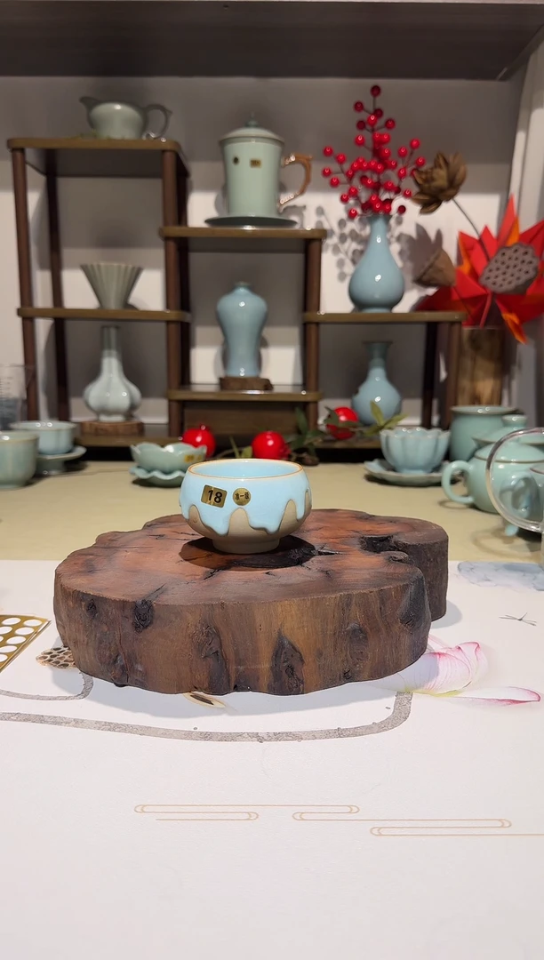 杯子18熔岩杯开片 天青釉准一级 主人杯品茗杯*
