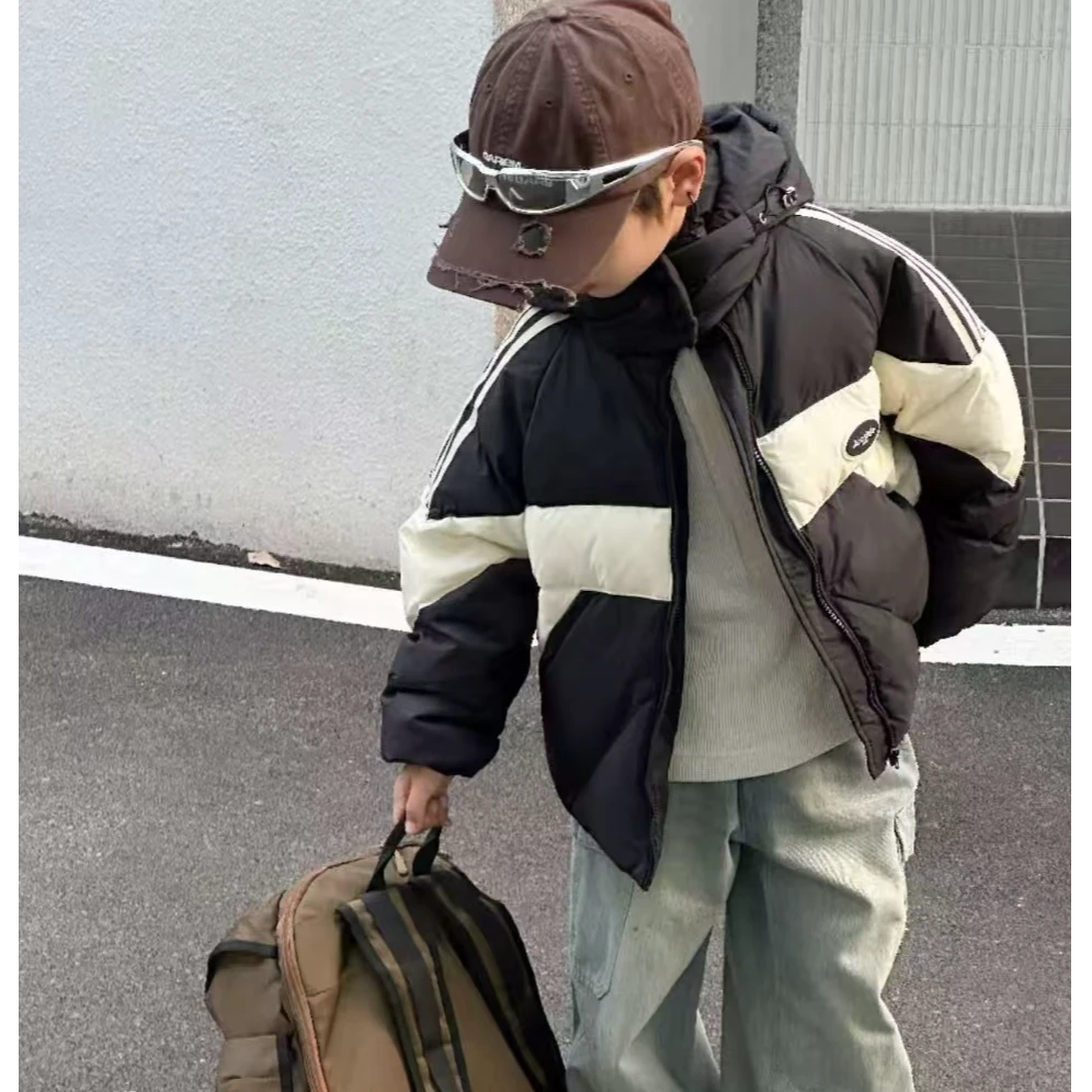 2024冬季新款拼接男童女童加厚防寒保暖外套