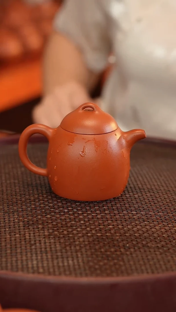 茶壶紫砂朱泥 半手工 秦权 200cc 宽口