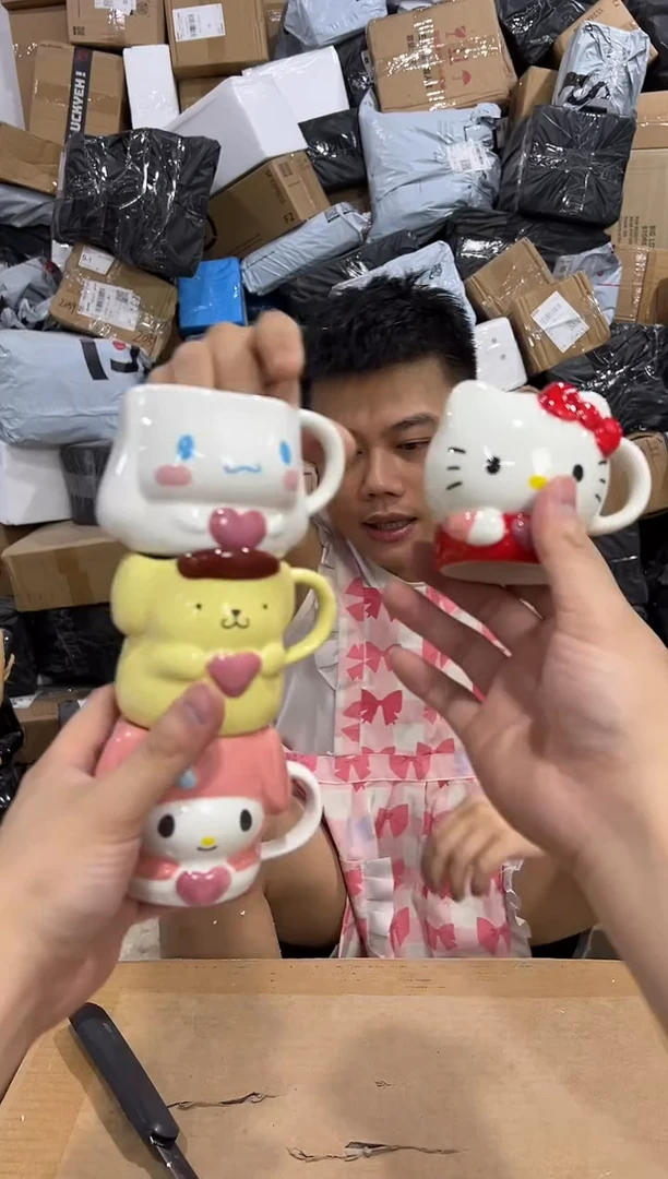 瓷片抱爱心一口杯 4件套 微瑕