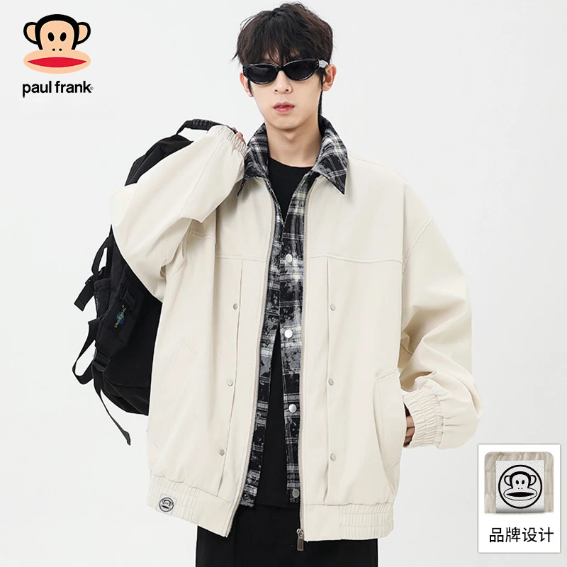 PaulFrank/大嘴猴格纹拼接夹克男秋季新款休闲假两件宽松潮牌外套
