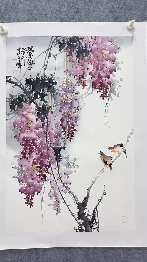 国画李文峰四尺三开花鸟