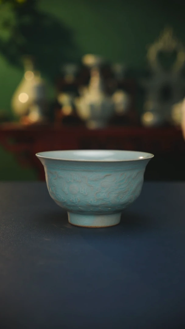 【闪购商品】杯双龙戏珠碗直径12公分   微瑕    