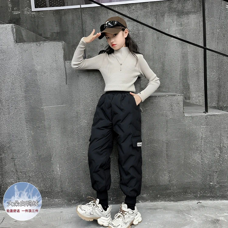 儿童羽绒裤冬季2026新款大童洋气正品羽绒加厚防风保暖白鸭绒裤子