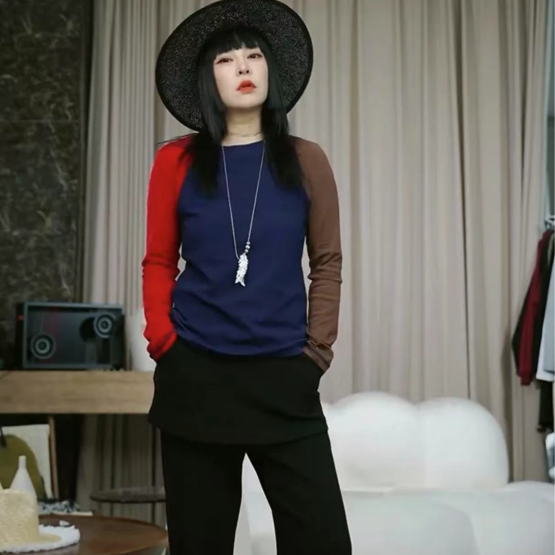 2025春季新款三代三剑客插肩袖拼色拼袖打底长袖圆领T恤NF0503039