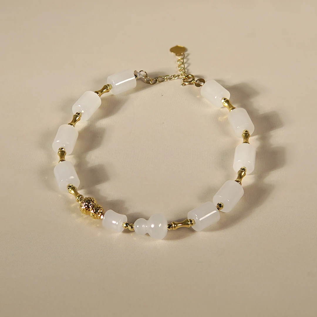 【苏禾珠宝】天然和田玉新疆羊脂白玉18k金竹节手链 拍一发一多样性