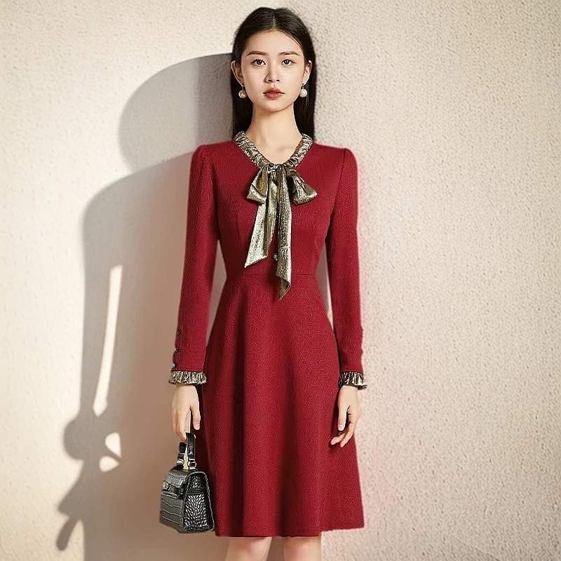 015#红【木兮兮专属】2024年秋冬季新款气质显瘦简约百搭时尚连衣裙