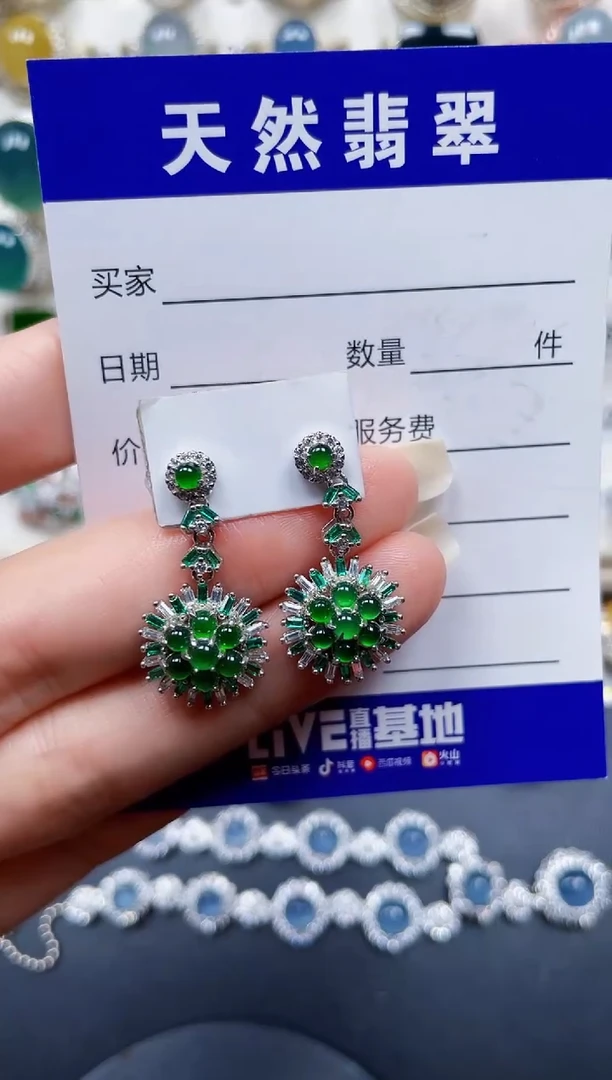 银S925镶嵌翡翠耳饰149