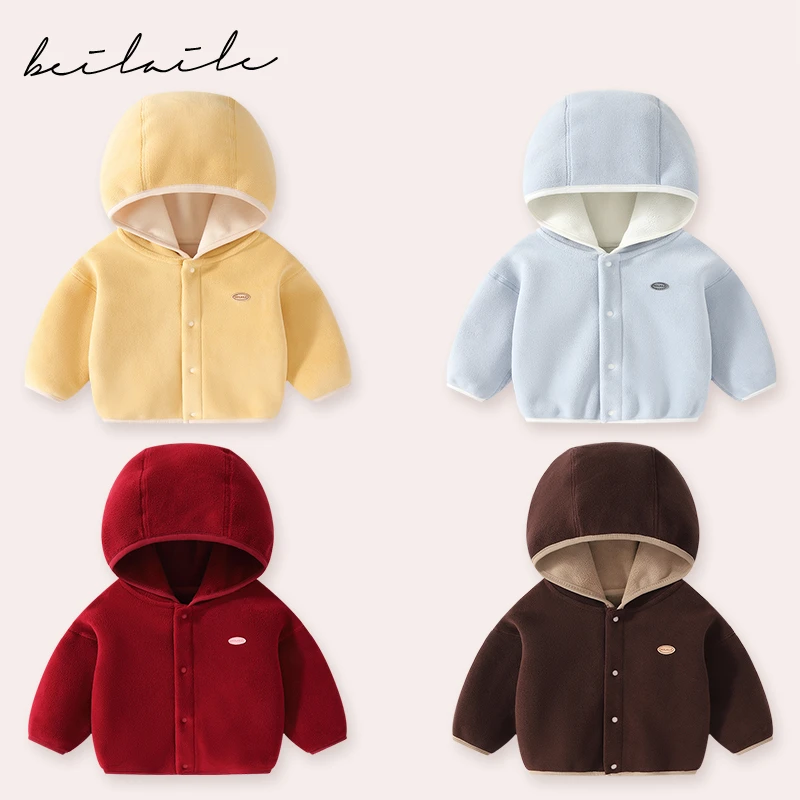 【柏莉绒上衣 小乐妈咪】婴儿童上衣服长袖宝宝秋装带帽休闲外套H26