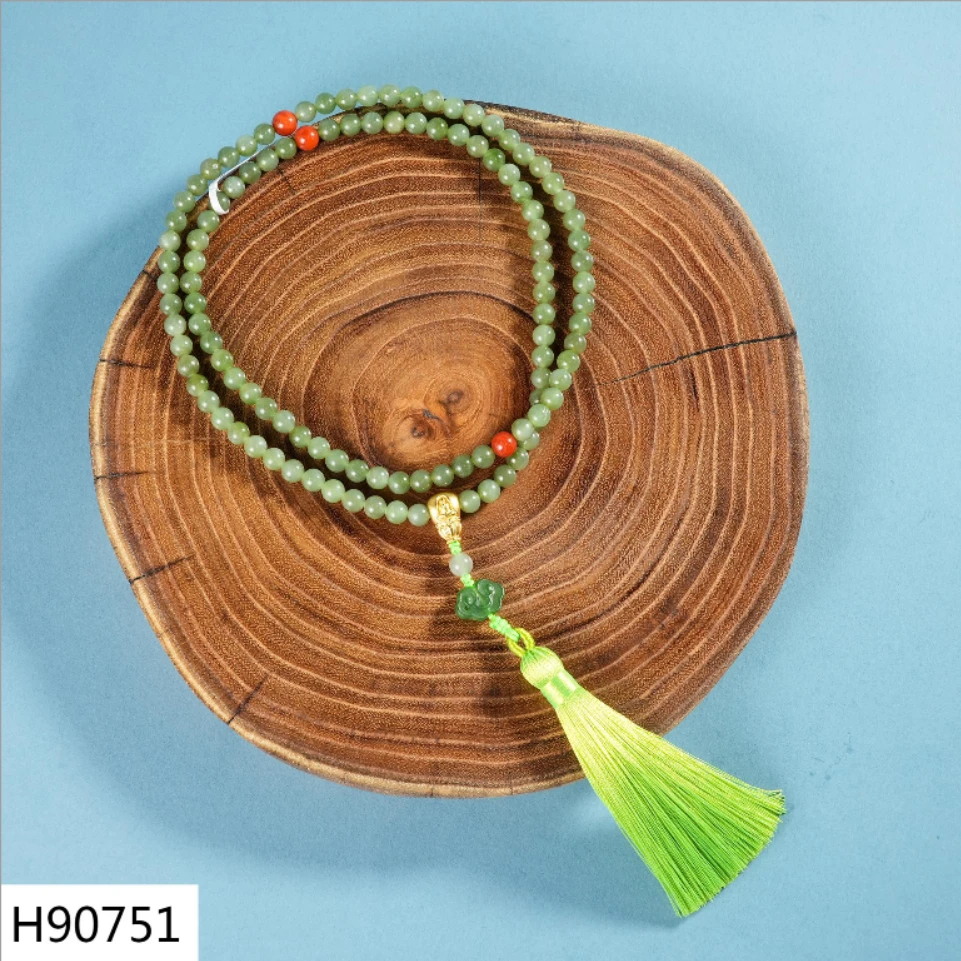 【老掌柜】和田玉碧玉圆珠108多圈项链 H90751