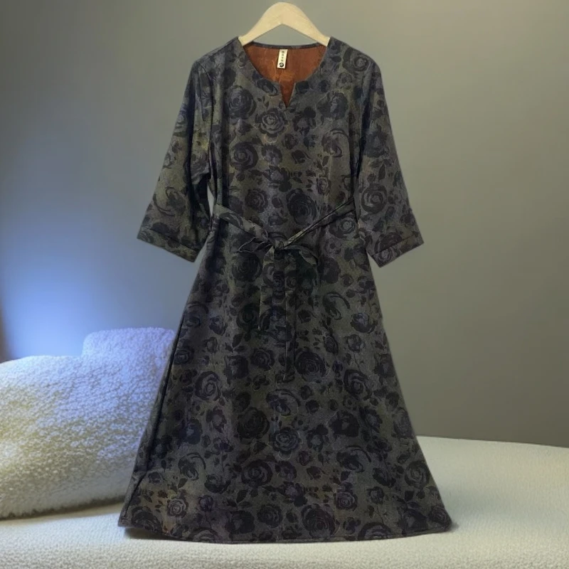 1515黑玫瑰裙妈妈装高贵新款妈妈装洋气收腰过膝法式