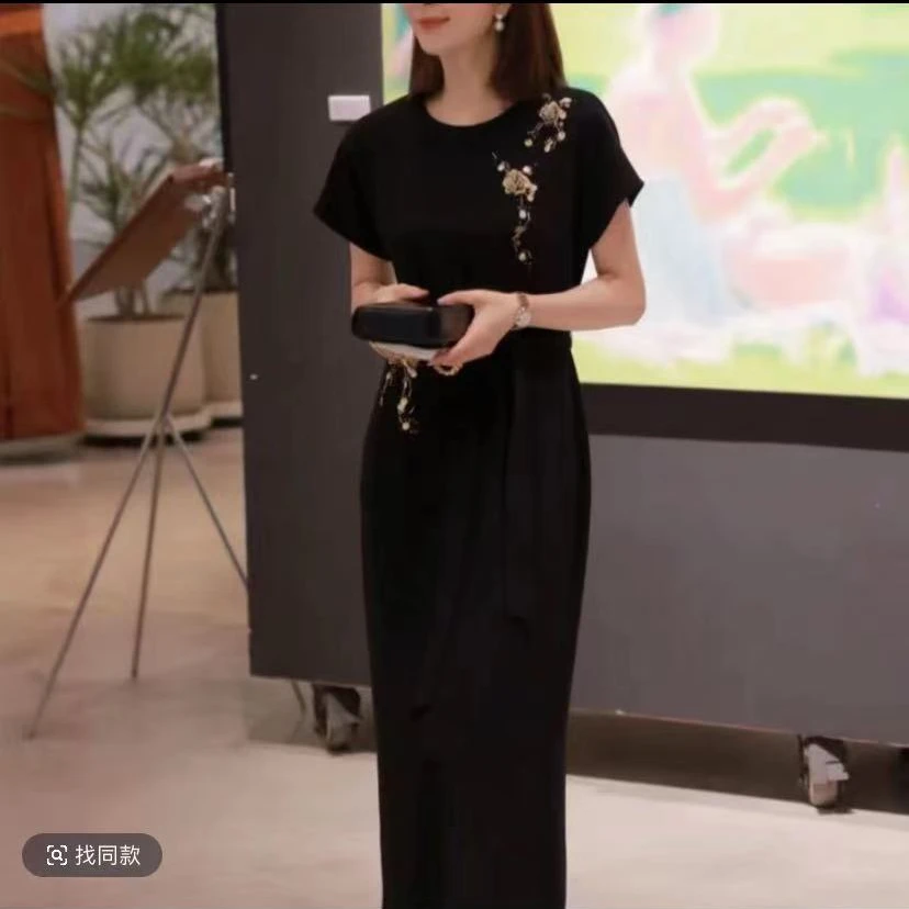 RR01-R法式百搭气质大码极简风假两件连衣裙休闲显瘦时尚夏季