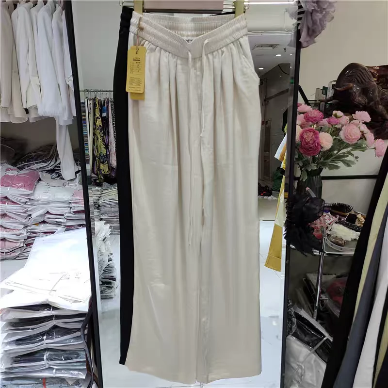 松紧阔腿裤薄款直筒裤夏季休闲裤长裤女装国潮新风时尚百搭简约